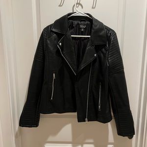 Top Shop black Motto Faux Leather Jacket, size 8.